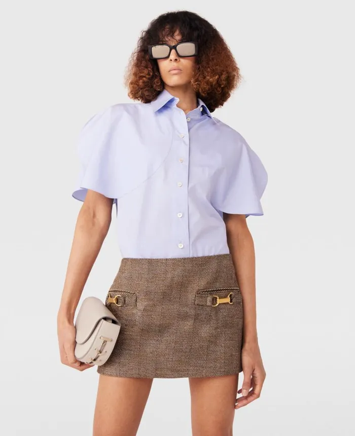 Women Skirts Stella McCartney ClaspEmbellished MidRise Mini Skirt Chestnut Herringbone