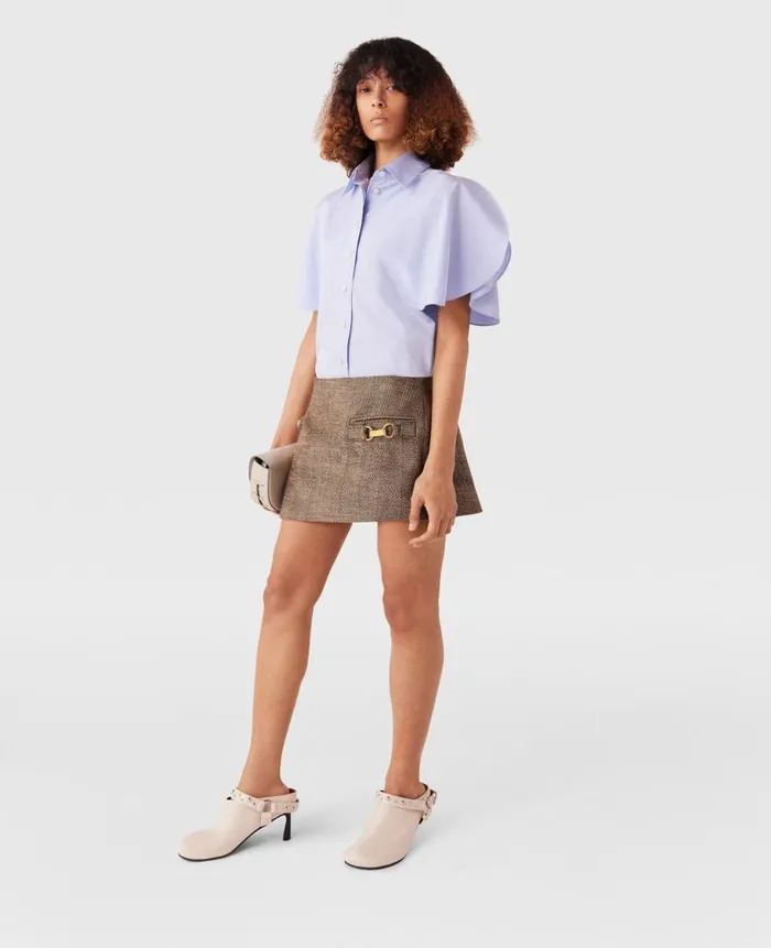 Women Skirts Stella McCartney ClaspEmbellished MidRise Mini Skirt Chestnut Herringbone