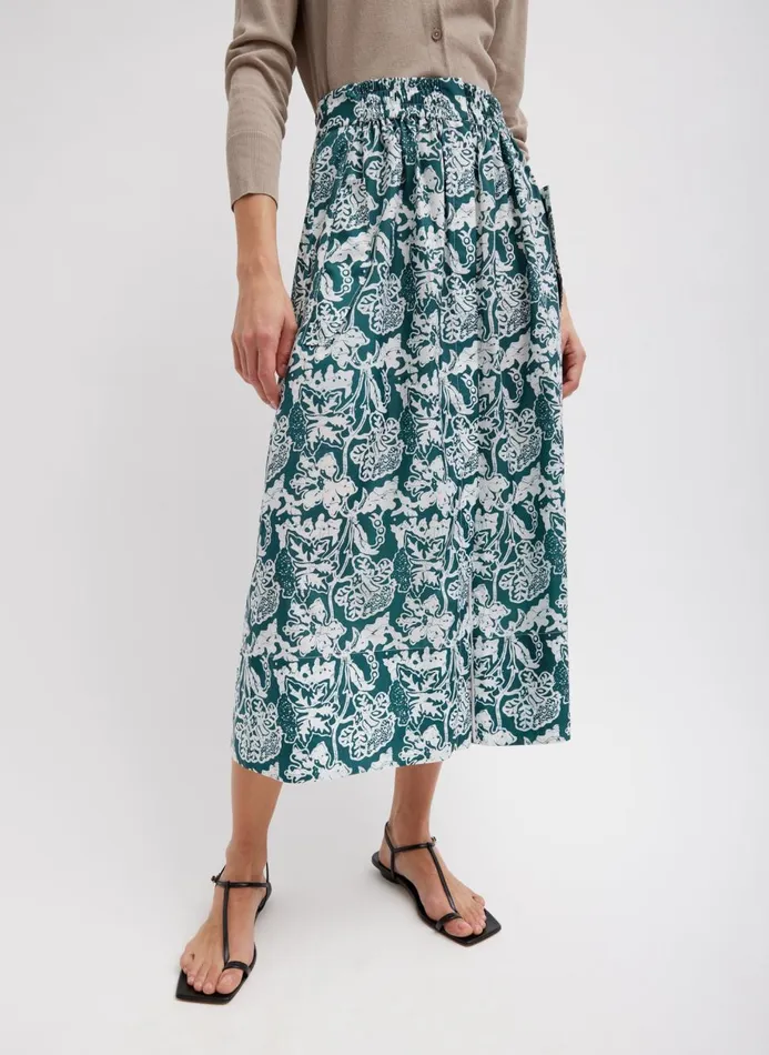 Women Skirts Tibi Recycled Nylon Batik Full Skirt Hunter Green Multi