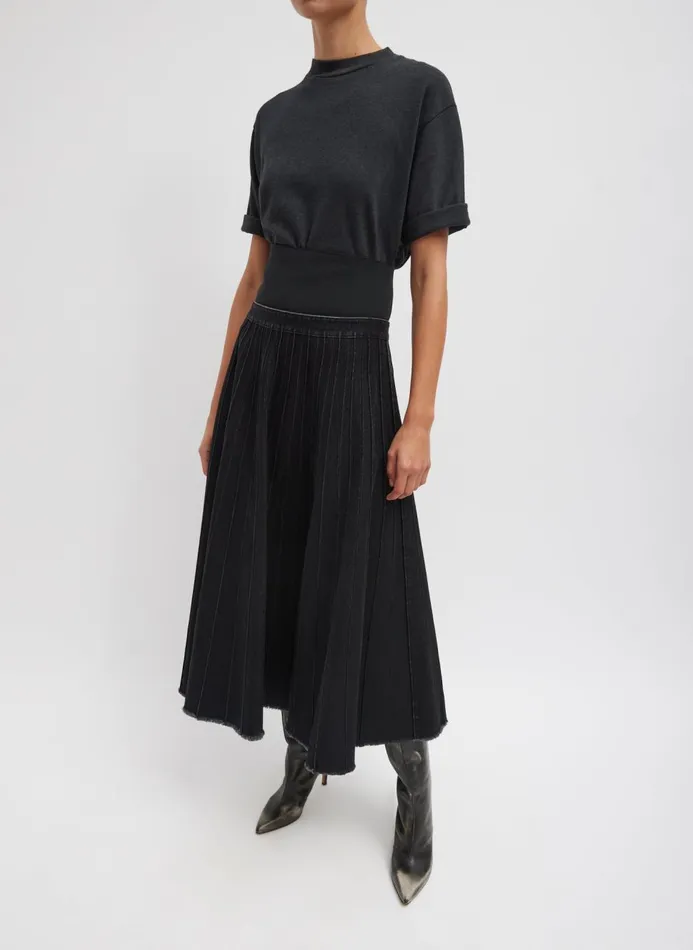 Women Skirts Tibi Vintage Black Denim Pintucked Denim Skirt Black