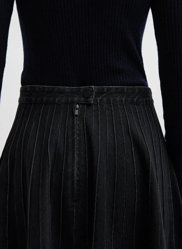 Women Skirts Tibi Vintage Black Denim Pintucked Denim Skirt Black
