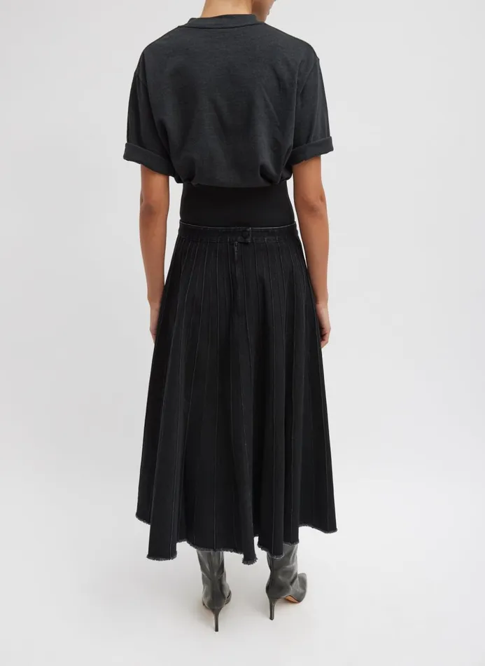 Women Skirts Tibi Vintage Black Denim Pintucked Denim Skirt Black