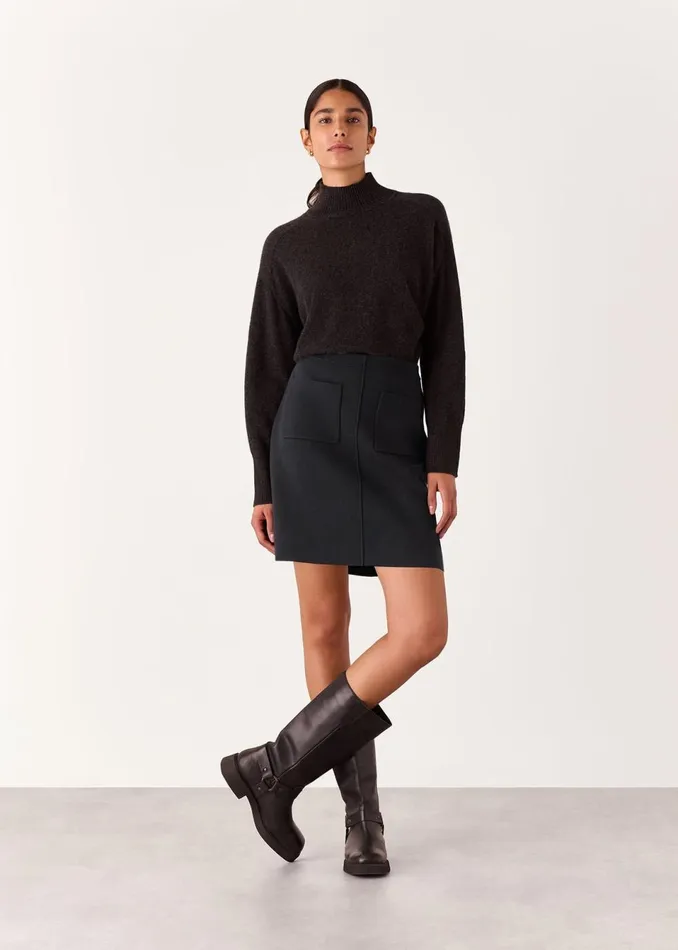 Women Skirts Whistles Black Patch Pocket Knitted Skirt