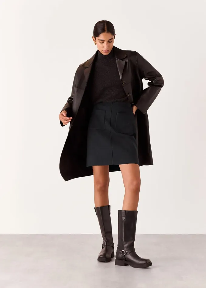 Women Skirts Whistles Black Patch Pocket Knitted Skirt