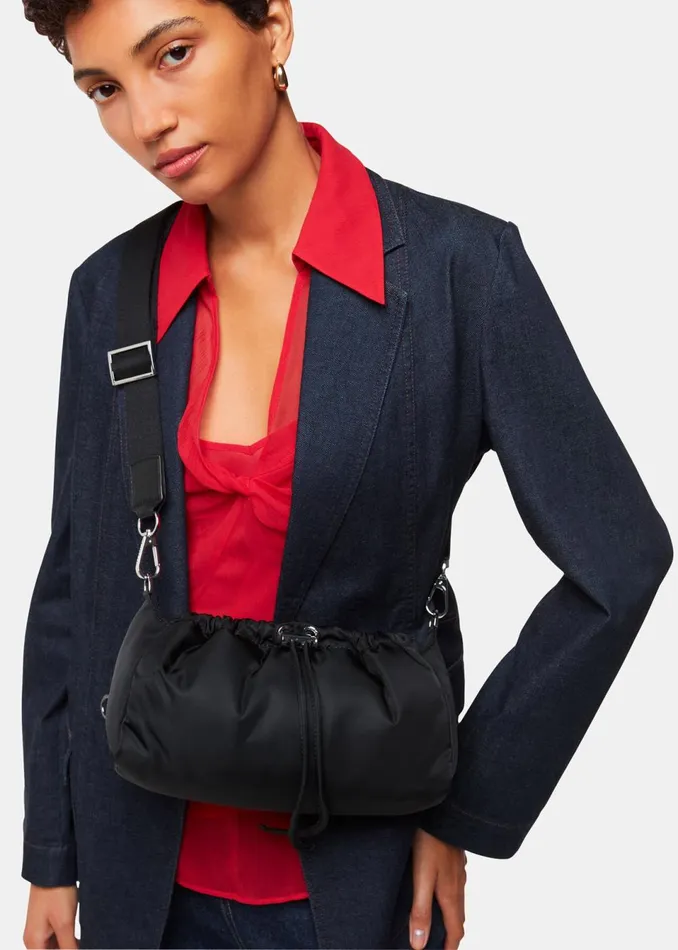Women Small Bags and Clutches Whistles Black Benny Drawstring Crossbody Bag