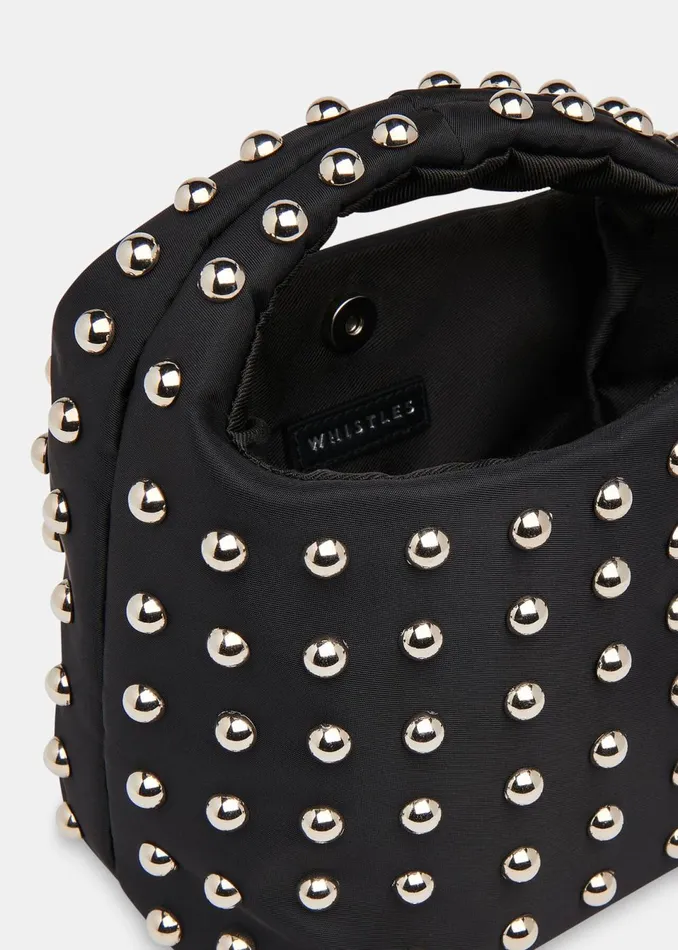 Women Small Bags and Clutches Whistles Black Luz Studded Mini Bag
