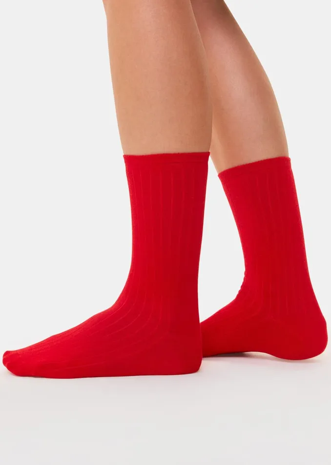 Women Socks and Tights Whistles Red Ribbed Socks Set Of 3