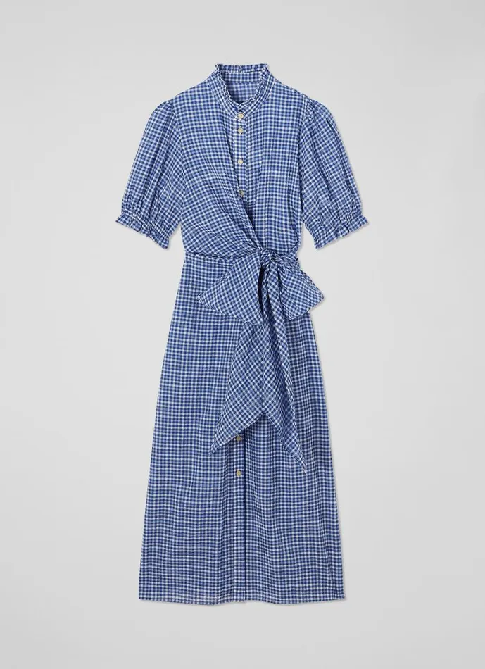 Women Soleil Blue Seersucker Check CottonRich Dress Blue White LKBennett Dresses