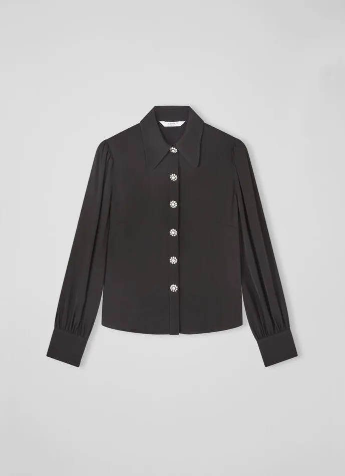 Women Sonya Black Crepe Crystal Button Blouse Black LKBennett Tops Women Sonya Black Crepe Crystal Button Blouse Black LKBennett Tops