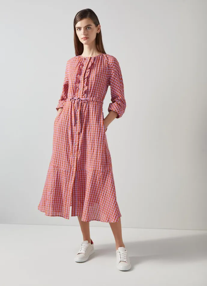 Women Sophie Purple And Orange Gingham CottonBlend Dress Orange LKBennett Dresses Women Sophie Purple And Orange Gingham CottonBlend Dress Orange LKBennett Dresses
