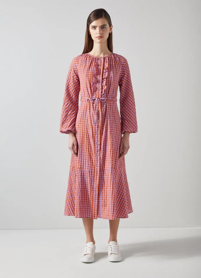 Women Sophie Purple And Orange Gingham CottonBlend Dress Orange LKBennett Dresses Women Sophie Purple And Orange Gingham CottonBlend Dress Orange LKBennett Dresses