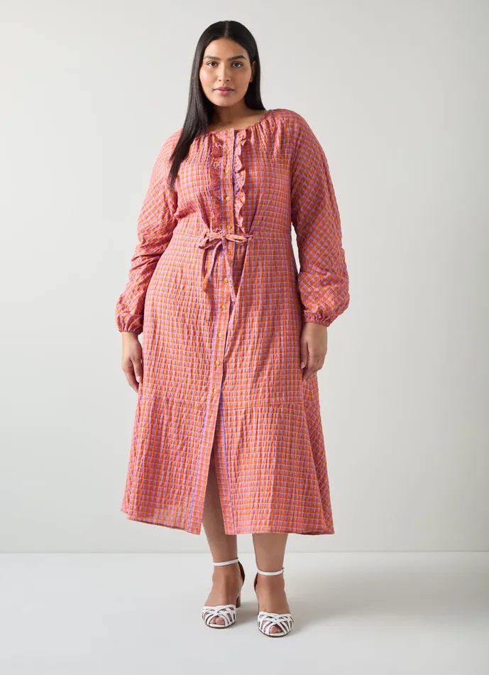 Women Sophie Purple And Orange Gingham CottonBlend Dress Orange LKBennett Dresses Women Sophie Purple And Orange Gingham CottonBlend Dress Orange LKBennett Dresses