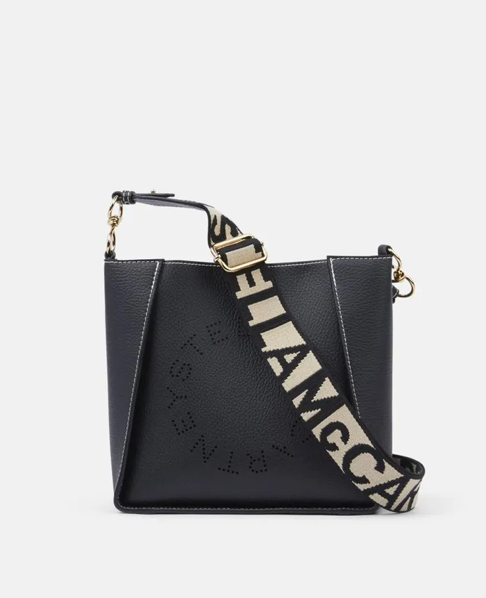 Women Stella Icons Stella McCartney Logo Grainy Alter Mat Shoulder Bag Black
