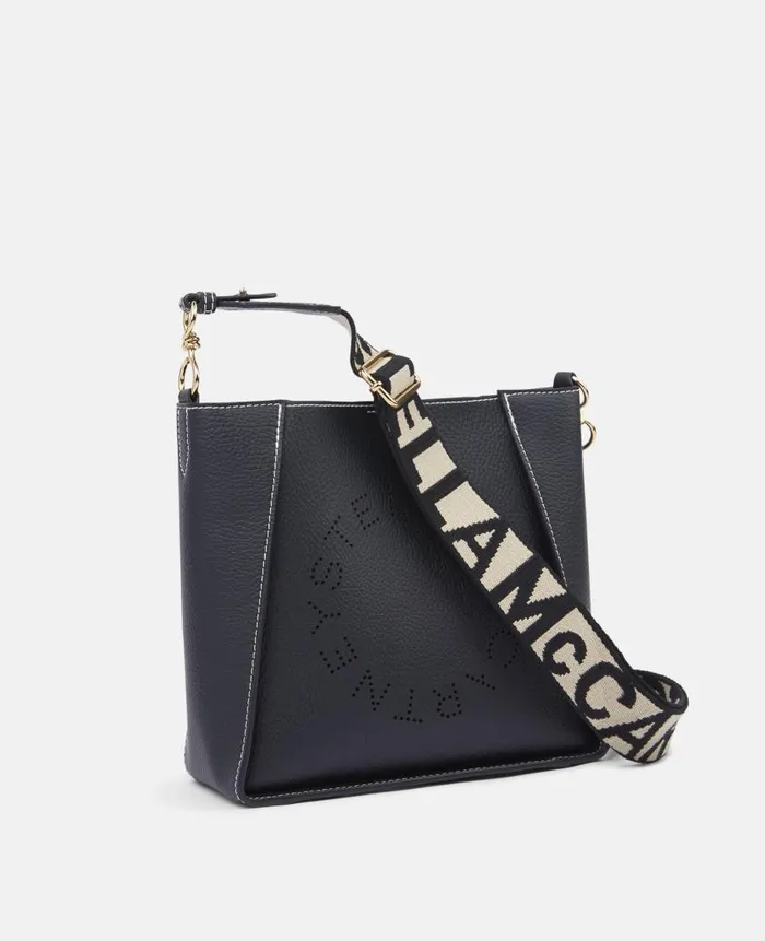 Women Stella Icons Stella McCartney Logo Grainy Alter Mat Shoulder Bag Black