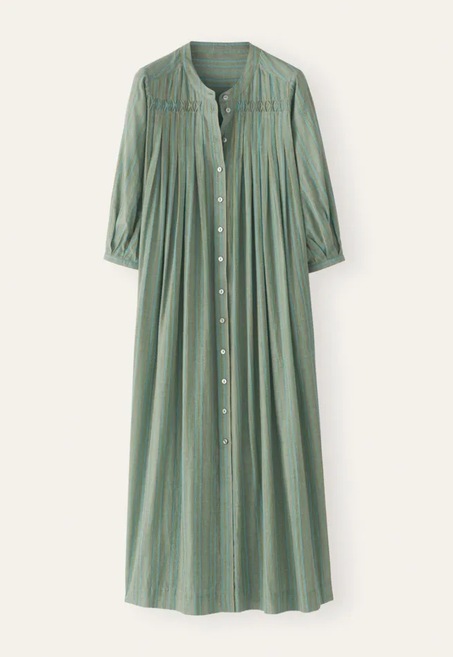 Women Striped Maxilength Dress Pine Green Poetry Fashion Dresses and Skirts