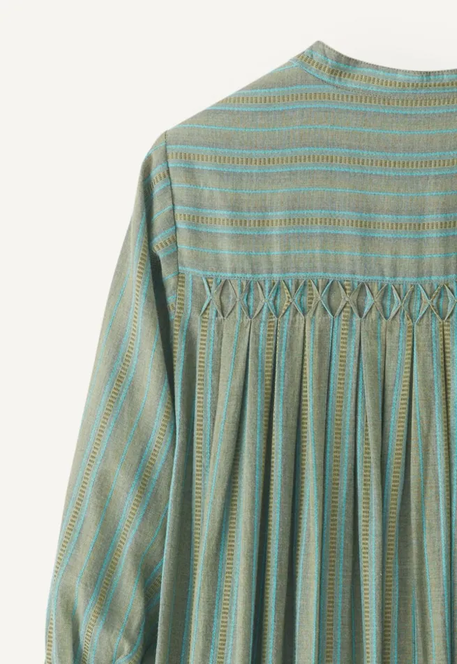 Women Striped Maxilength Dress Pine Green Poetry Fashion Dresses and Skirts