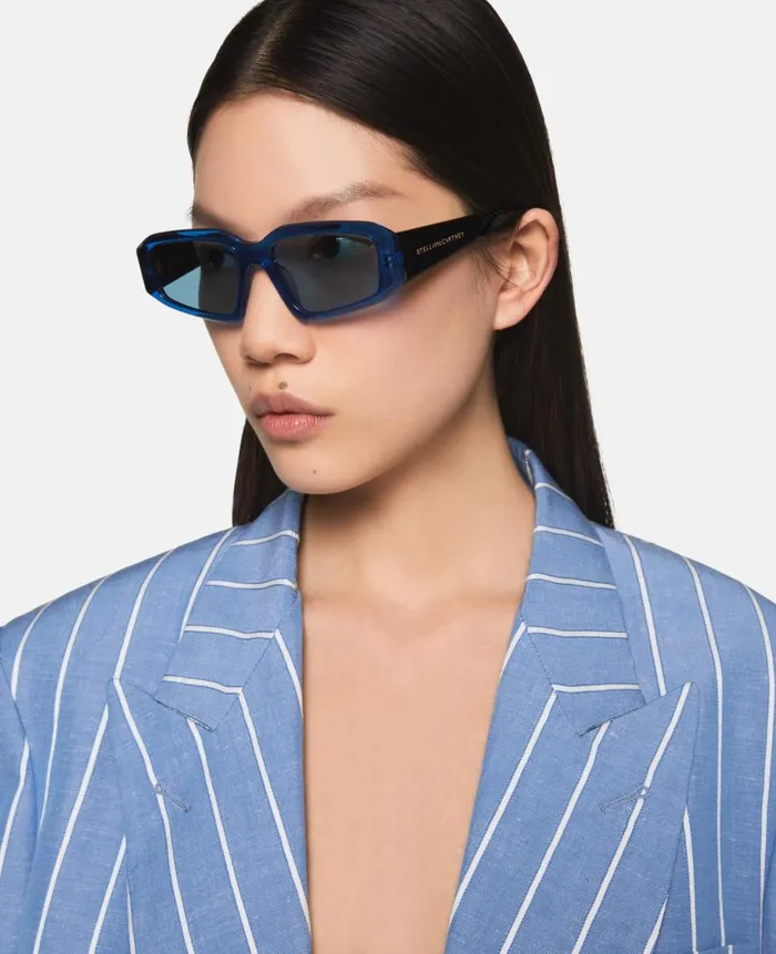 Women Sunglasses Stella McCartney Abstract Rectangle Sunglasses Translucent Electric Blue Women Sunglasses Stella McCartney Abstract Rectangle Sunglasses Translucent Electric Blue