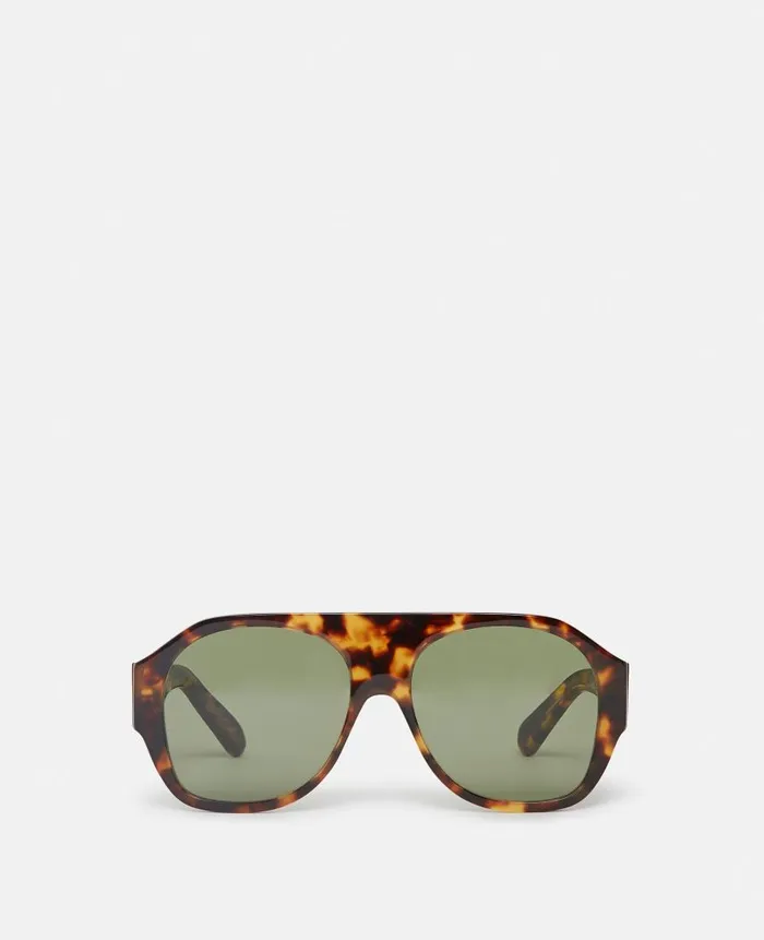 Women Sunglasses Stella McCartney Logo Chunky Aviator Sunglasses Shiny Light Havana Women Sunglasses Stella McCartney Logo Chunky Aviator Sunglasses Shiny Light Havana
