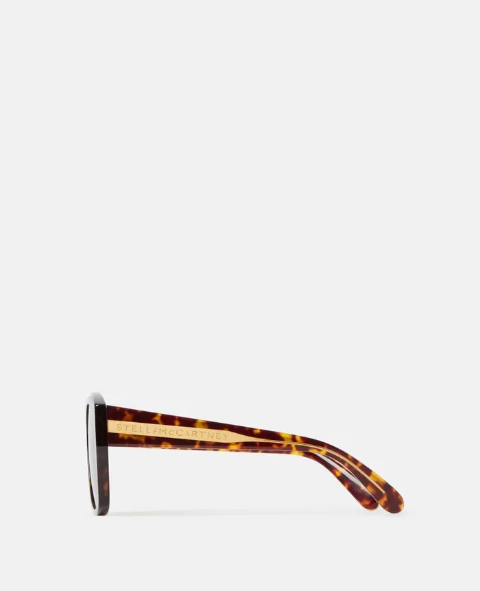 Women Sunglasses Stella McCartney StraightEdge Square Sunglasses Glossy Dark Havana