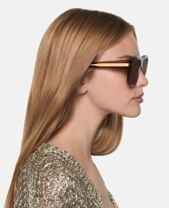 Women Sunglasses Stella McCartney StraightEdge Square Sunglasses Glossy Nude
