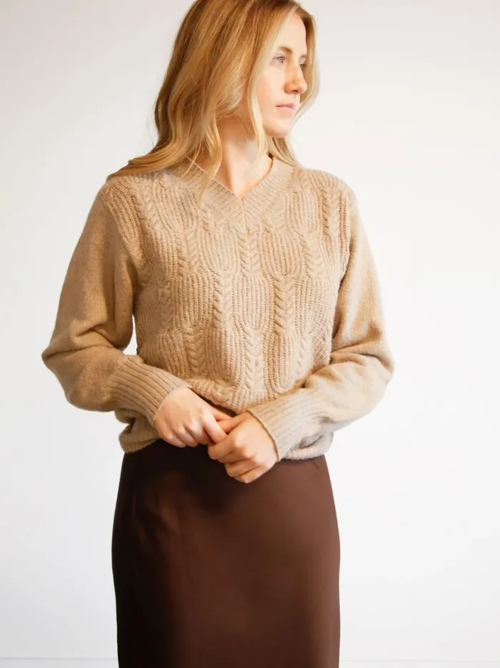 Women Sweaters Able Lindsey Cable Pullover Sweater Taupe