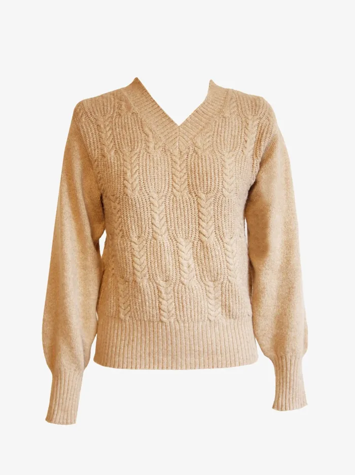 Women Sweaters Able Lindsey Cable Pullover Sweater Taupe