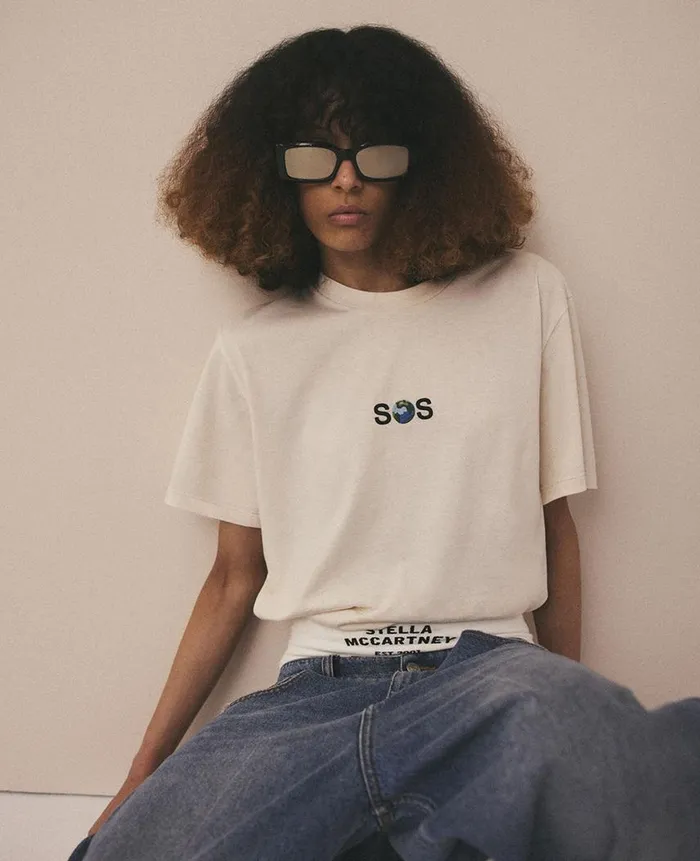 Women Sweatshirts And TShirts Stella McCartney SOS Embroidered ShortSleeve TShirt Dune Beige
