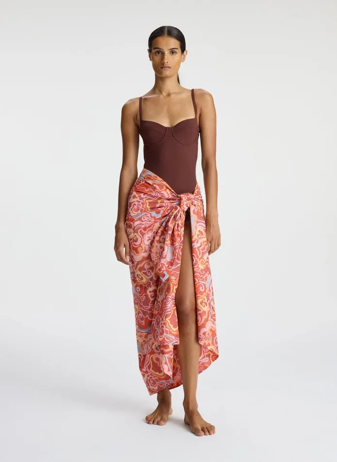 Women Swim ALC Serra Sarong Baked Clay Multi