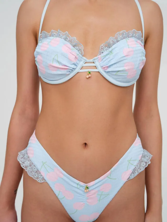 Women Swim For Love and Lemons Graceanne Ruffle Bikini Bottom Blue