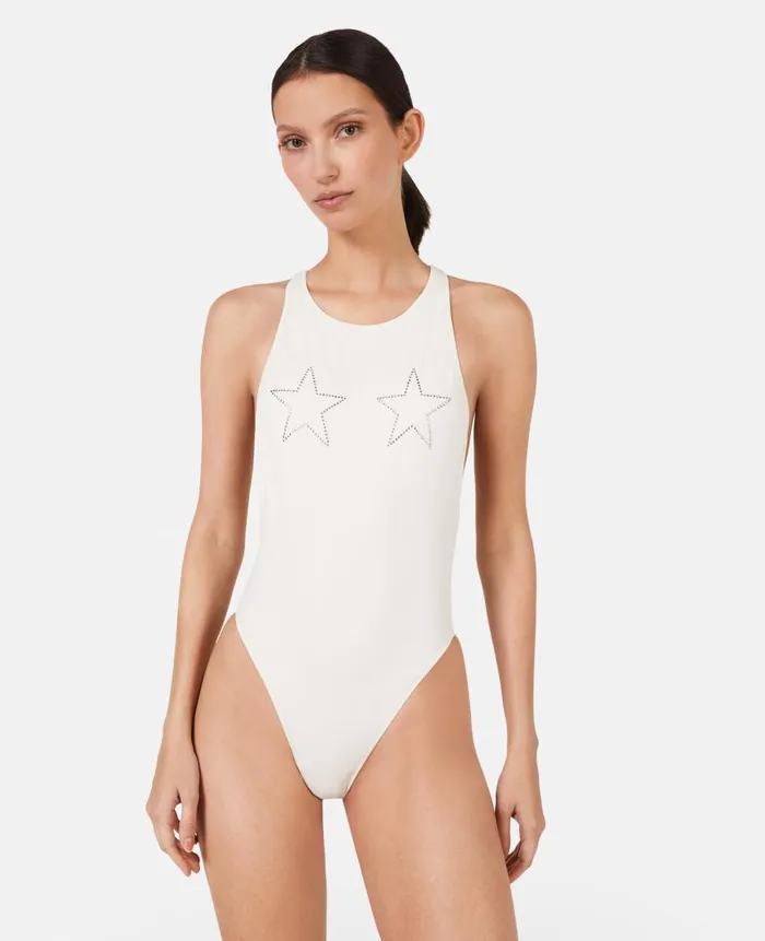 Women Swimwear Stella McCartney Diamant Star Racerback Swimsuit Ivory