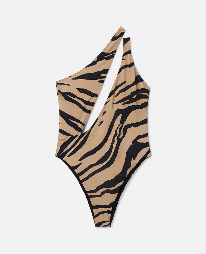Women Swimwear Stella McCartney Zebra Print CutOut Swimsuit Camelblack