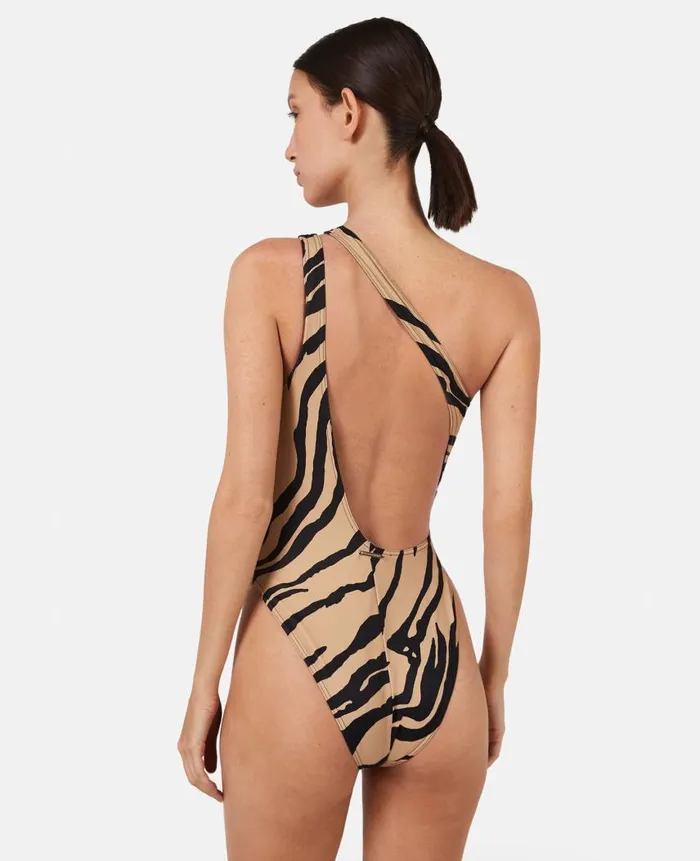 Women Swimwear Stella McCartney Zebra Print CutOut Swimsuit Camelblack