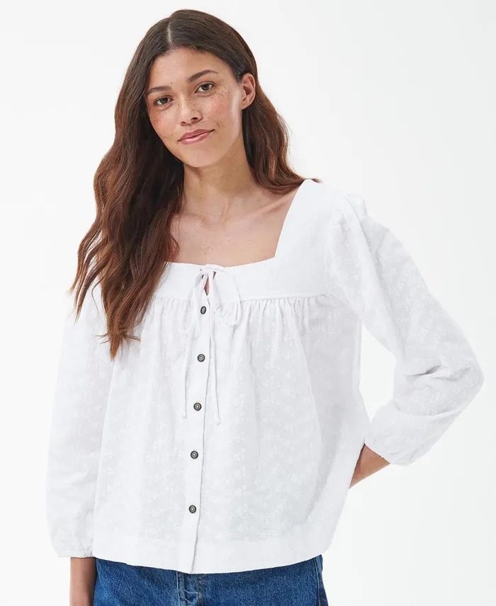 Women TShirts Barbour Delphinium Top Classic White