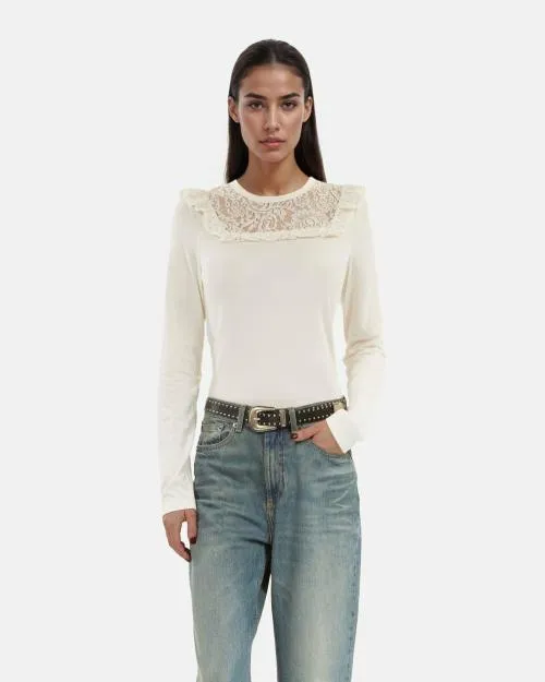 Women Tshirts The Kooples LongSleeved White TShirt White