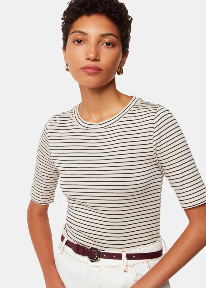Women TShirts Whistles Navy Slim Stripe TShirt