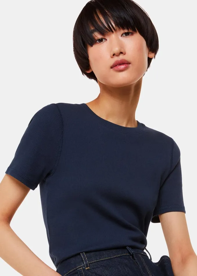 Women TShirts Whistles Navy Ultimate Rib Crew Neck TShirt