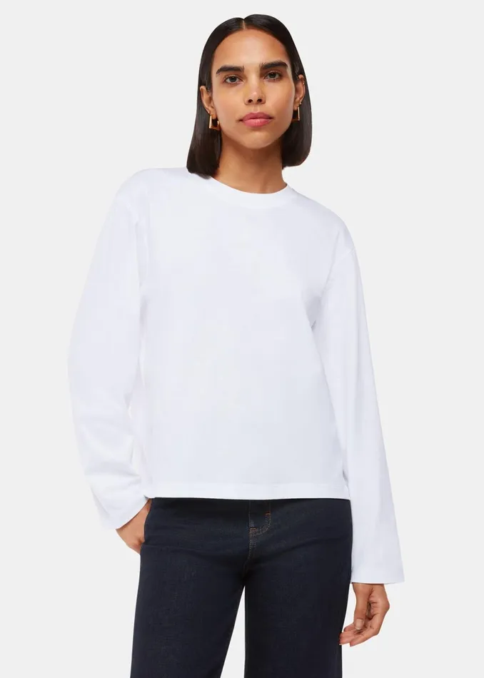 Women TShirts Whistles White Relaxed Long Sleeve Tee