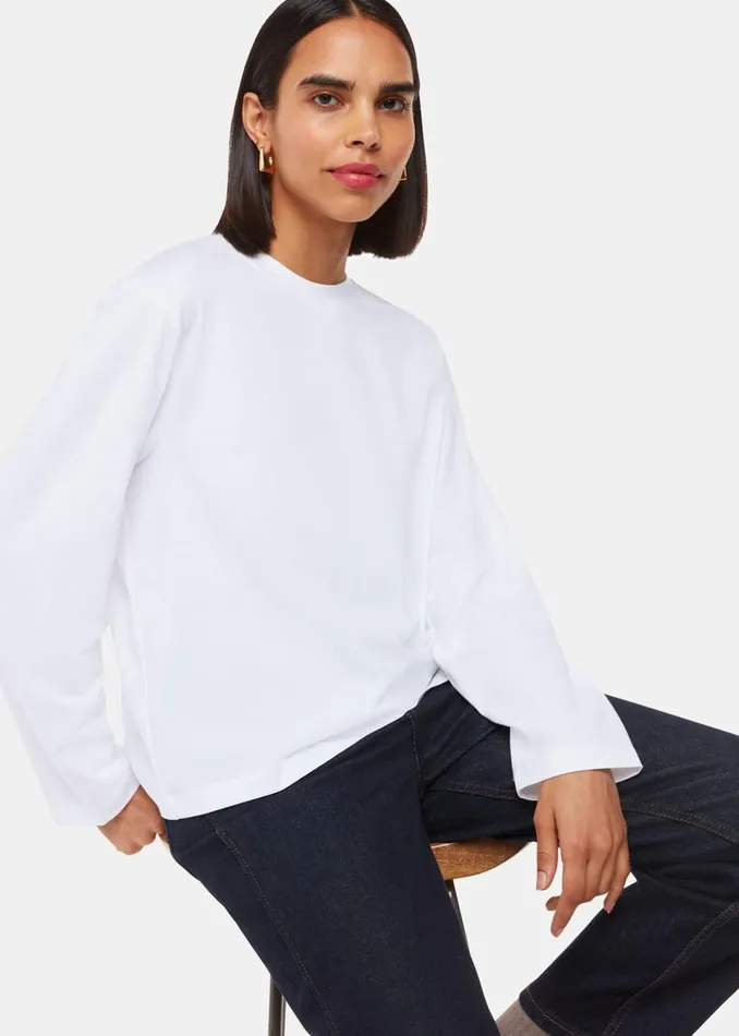 Women TShirts Whistles White Relaxed Long Sleeve Tee
