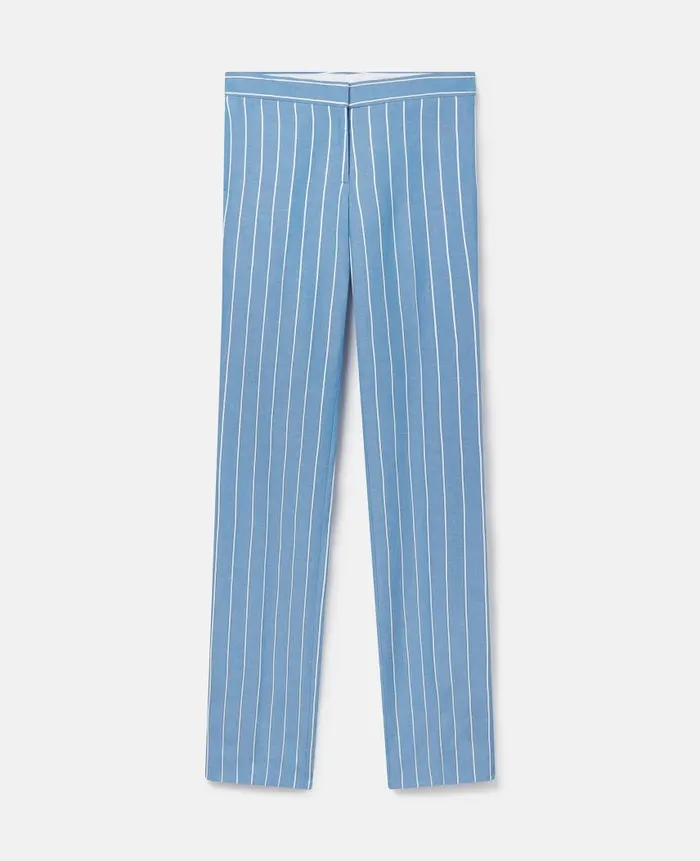 Women Tailoring Stella McCartney Striped MidRise StraightLeg Trousers Blue With White Pinstripe Women Tailoring Stella McCartney Striped MidRise StraightLeg Trousers Blue With White Pinstripe