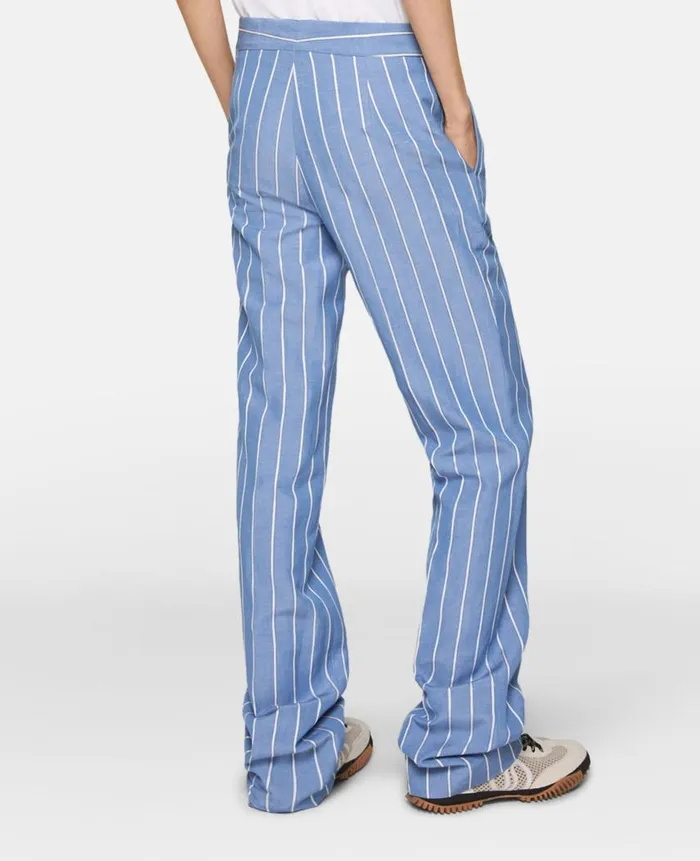 Women Tailoring Stella McCartney Striped MidRise StraightLeg Trousers Blue With White Pinstripe