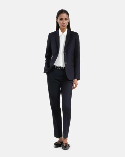 Women Tailoring The Kooples Navy Blue Wool Suit Jacket Cinched Cut Navy