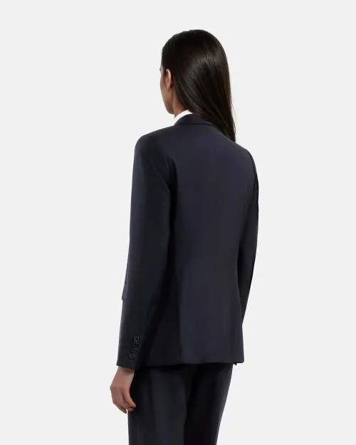 Women Tailoring The Kooples Navy Blue Wool Suit Jacket Cinched Cut Navy