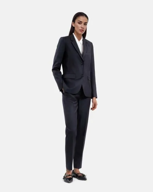 Women Tailoring The Kooples Navy Blue Wool Suit Jacket Cinched Cut Navy