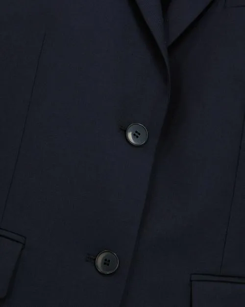 Women Tailoring The Kooples Navy Blue Wool Suit Jacket Cinched Cut Navy