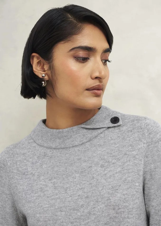 Women Talia Wool Cashmere Jumper Grey Marl Hobbs Jumpers and Cardigans
