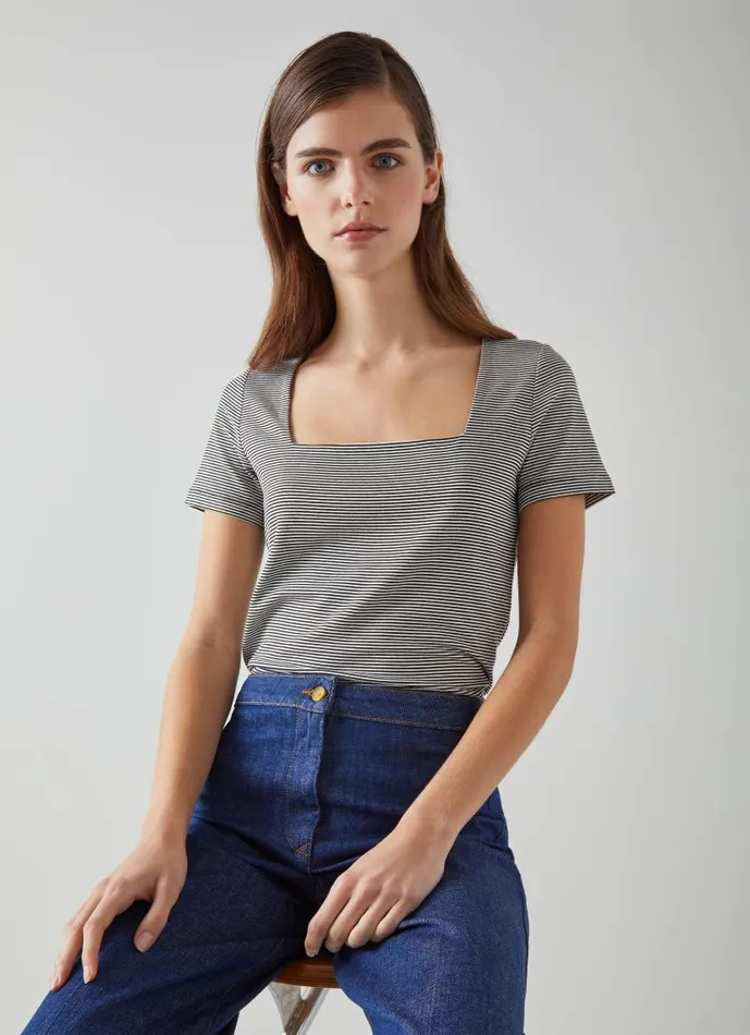 Women Tasha Black And White Striped TShirt With LENZING ECOVERO Viscose Black White LKBennett Tops