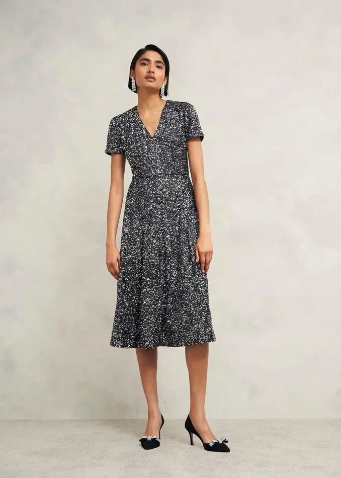 Women Tatiana Sequin Dress Black Silver Hobbs Dresses and Jumpsuits