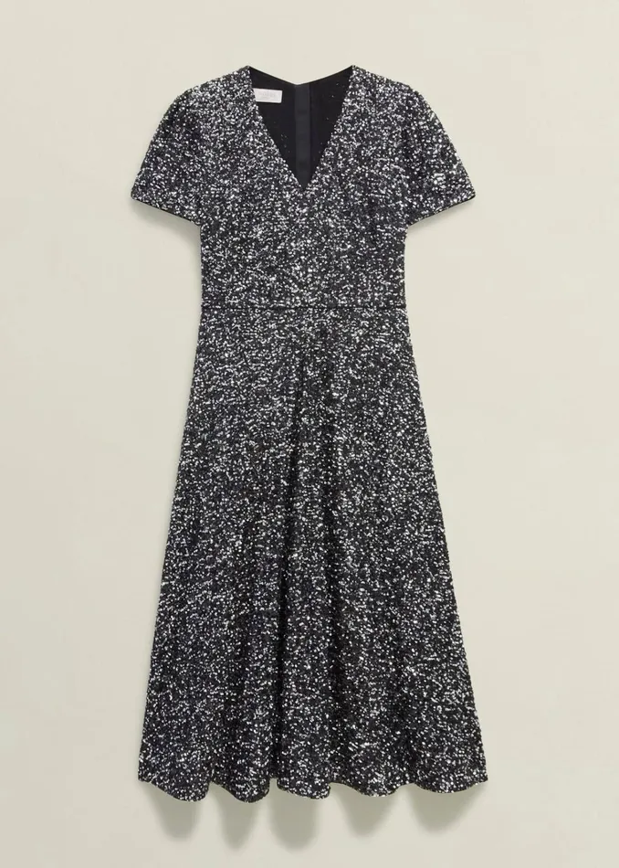 Women Tatiana Sequin Dress Black Silver Hobbs Dresses and Jumpsuits