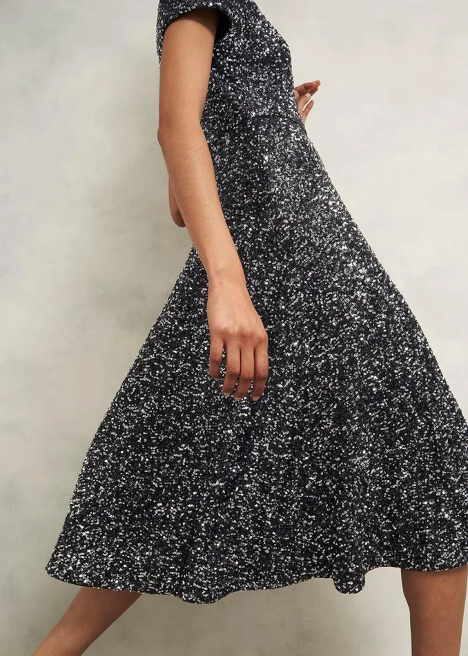 Women Tatiana Sequin Dress Black Silver Hobbs Dresses and Jumpsuits