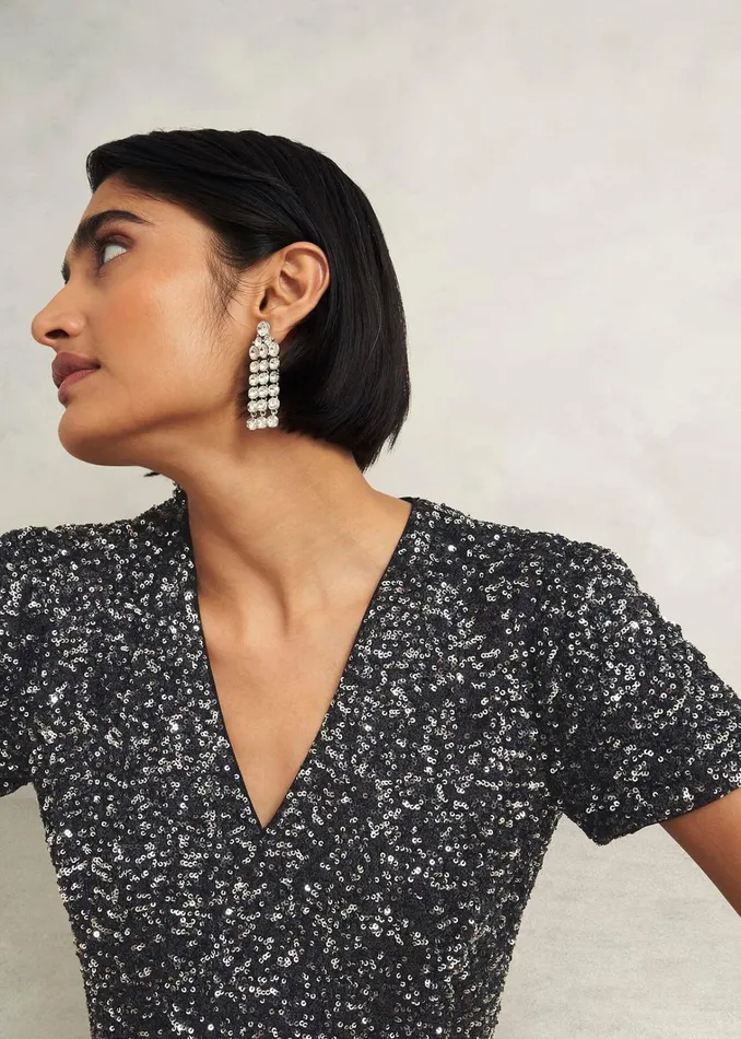 Women Tatiana Sequin Dress Black Silver Hobbs Dresses and Jumpsuits